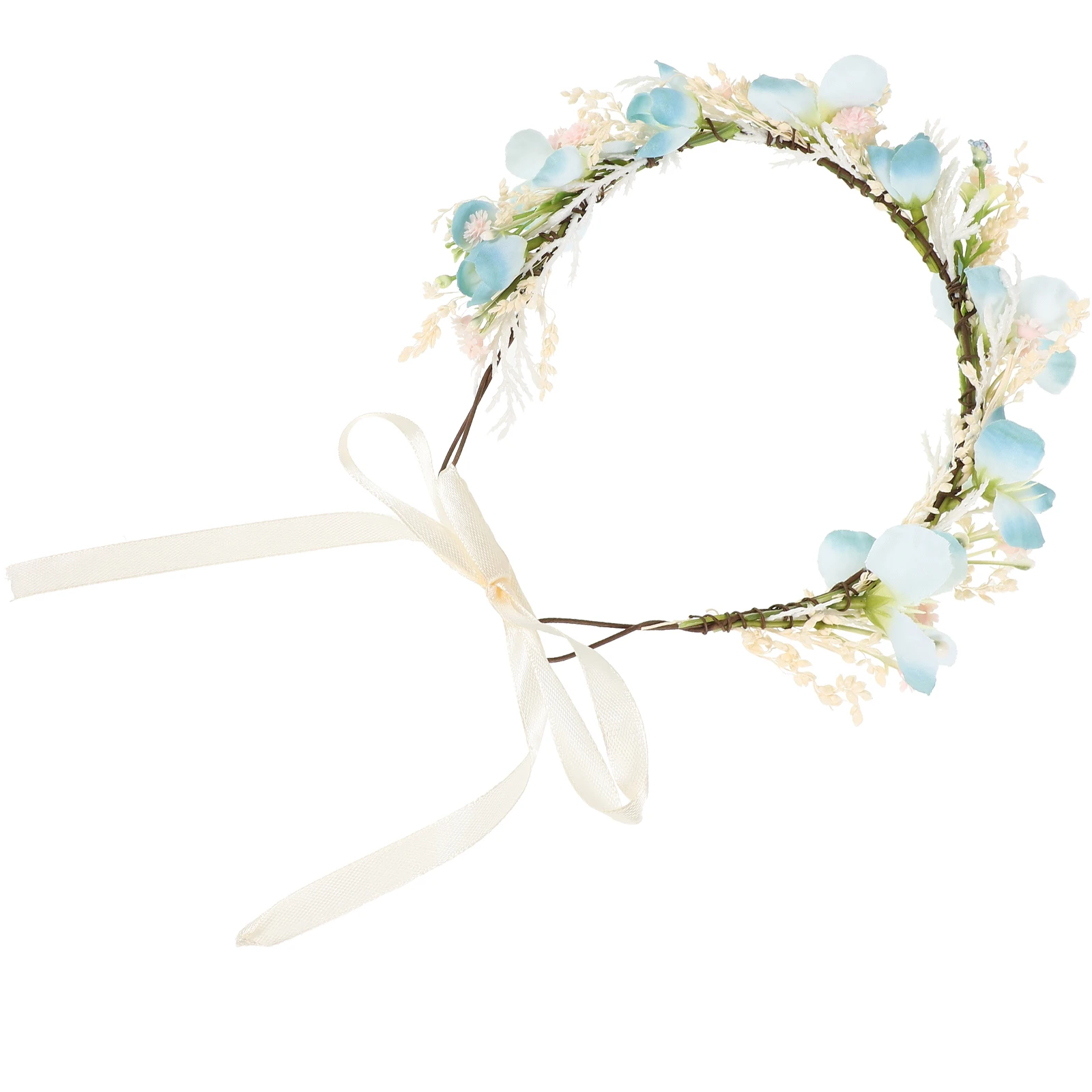 

Bohemian Flower Headband Wreath Garland Hair Band Bridal Wedding Vintage Floral Crown Adjustable Ribbon Comfortable Wear