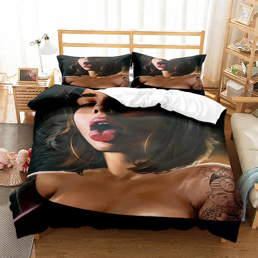 

Сексуальный комплект постельного белья для женщин с принтом, полиэстеровый пододеяльник, одинарный двойной королевский размер для украшения дома, подарок на день рождения