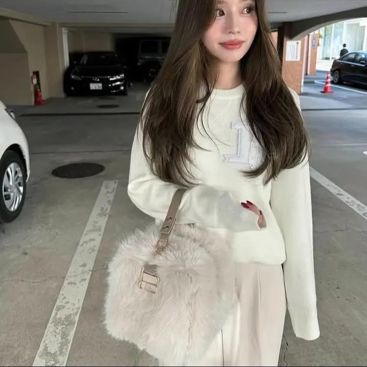 Japanese Sweet and Cute Plush Women's Hand Carry Messenger Bags Fashionable Versatile Square Three-dimensional Fur Female Bag