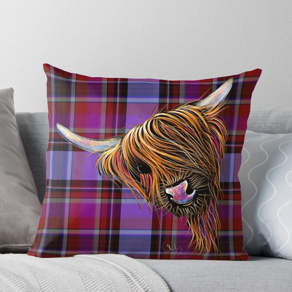 SCoTTiSH HiGHLaND CoW ' TaRTaN NooDLeS P ' by SHiRLeY MacARTHuR Throw Pillow New year ornamental pillows