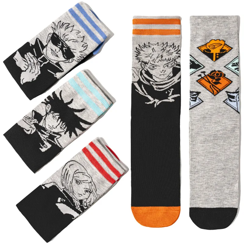 Anime Jujutsu Kaisen Socks Itadori Yuji Gojo Satoru Fushiguro Megumi Cartoon Medium Socks Neutral Casual Sports Long Socks