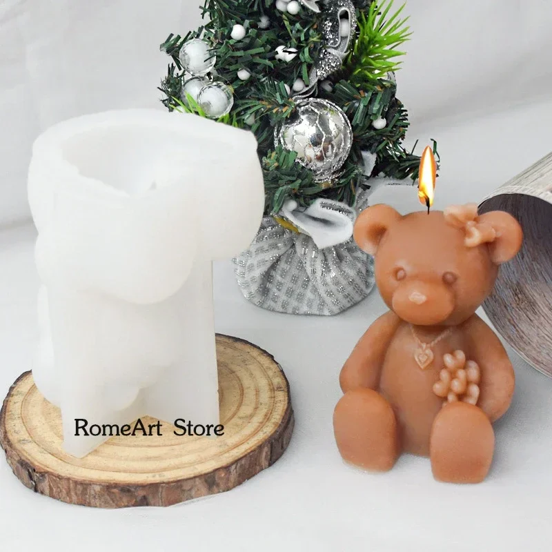 Nette Weibliche Bär Silikon Kerze Form DIY Handgemachte Tier Aromatherapie Gips Harz Ton Seife Form Hause Dekoration Kunsthandwerk
