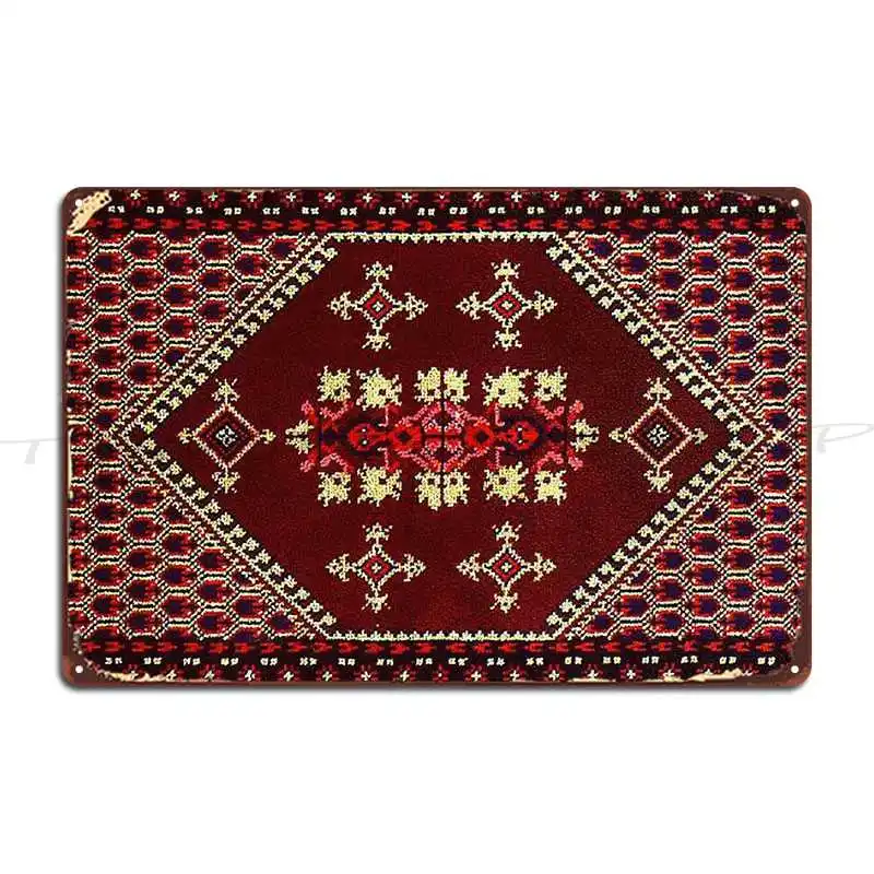 Authentic Moroccan Carpet Vintage Orian Rug Rasht Antique North Persian Embroidery Print Metal Signs Club