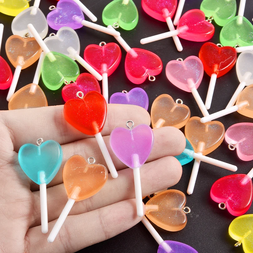 5-20pcs/lot 47x2.2mm Acrylic Heart-Shaped Lollipop Pendant in Candy Color Made of DIY Jewelry Materials DIY Necklace Handicrafts
