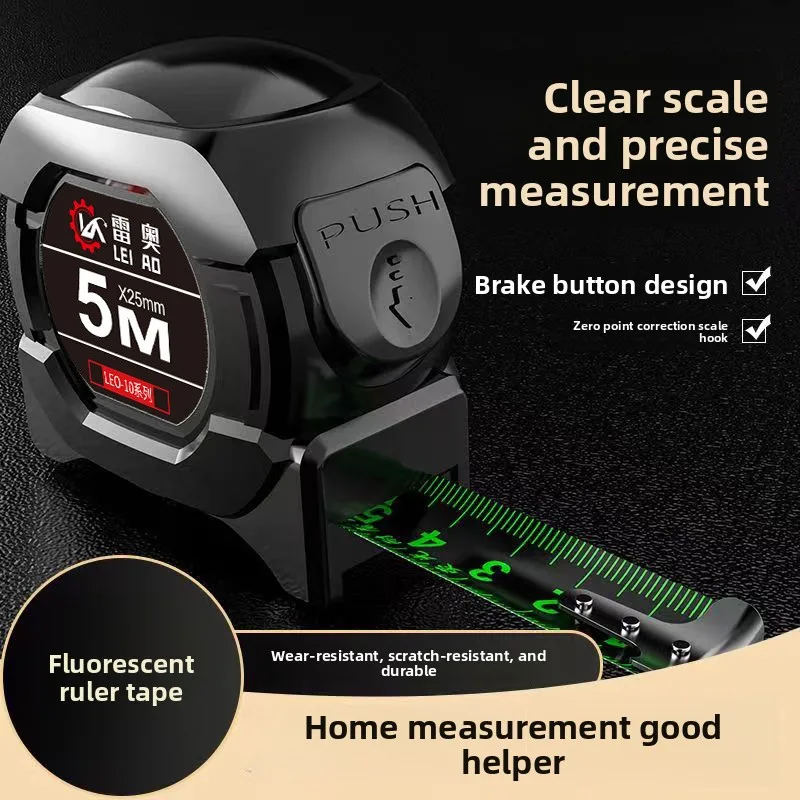 Professional Self-Locking Tape Measure 5M/7.5M/10M, Heavy Duty Fluorescent Metal Measuring Ruler with Clip & Zero Correction