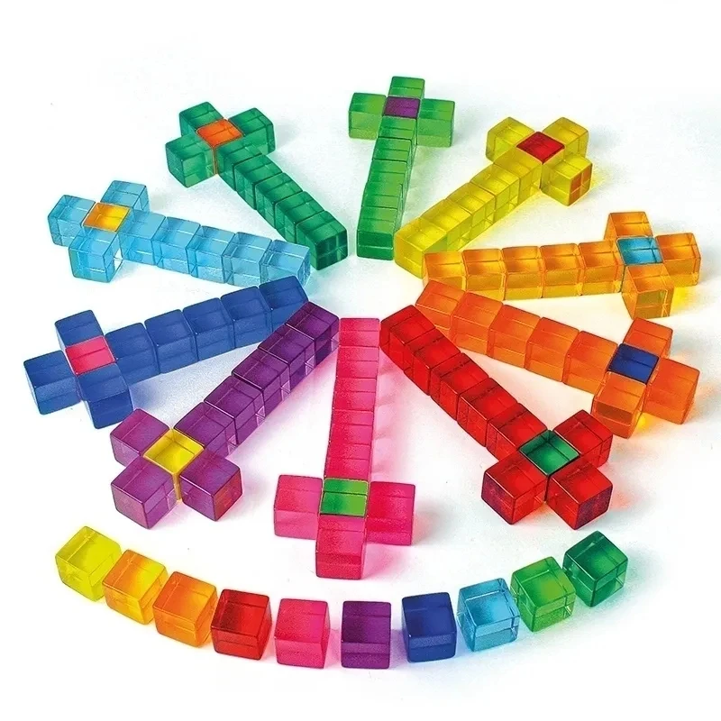 20-98 peças cubo acrílico de cristal arco-íris empilhados blocos de pedras preciosas para que as crianças aprendem blocos de construção sensoriais coloridos