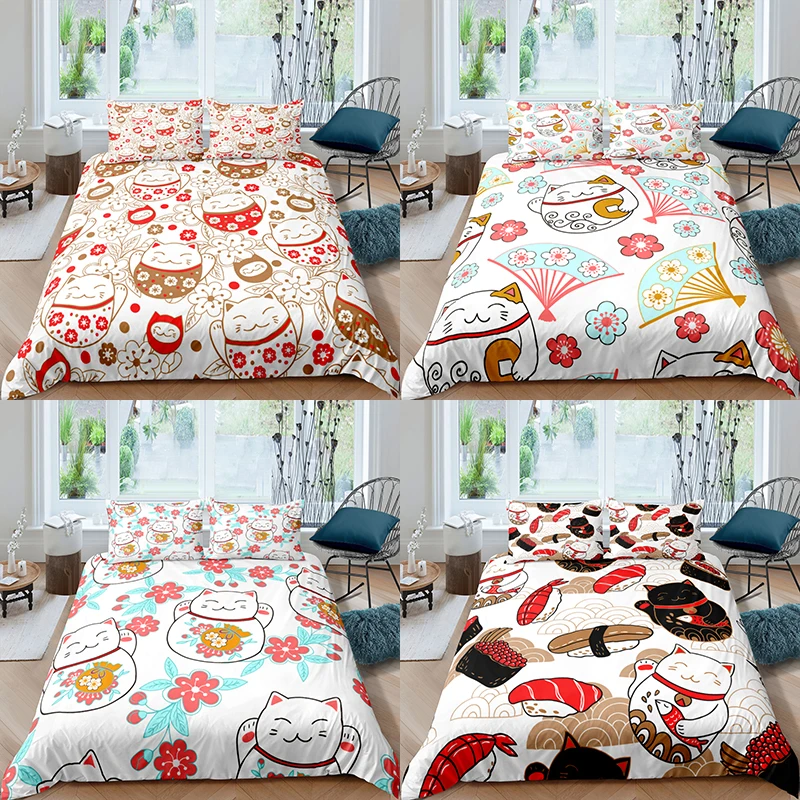 

Luxury 3D Cute Cartoon Cat Print 2/3Pcs Kid Aldult Bedding Set Animal Duvet Cover Pillowcase Home Textile Single/Queen/King Size