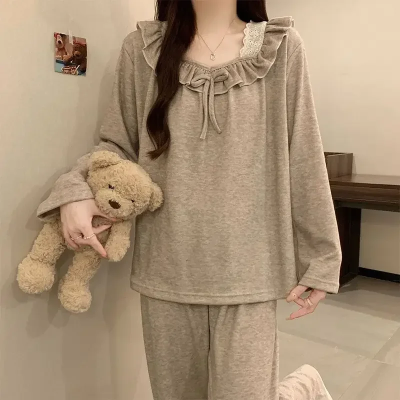 M-2XL German Velvet Pajamas Set Women Winter Thickened Sweet Sleepwear Princess Style Warm Loungewear Soft Comfort Home Clothes  Women Sexy Lace Satin Pajama Set Factory Direct Wholesale, Affordable Bulk Price