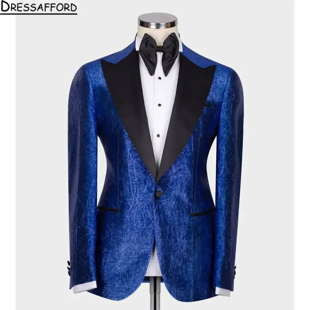 Trajes de Jacquard azul real para hombre, chaqueta, chaleco, pantalones, esmoquin para novio, banquete de negocios Formal, 3 piezas