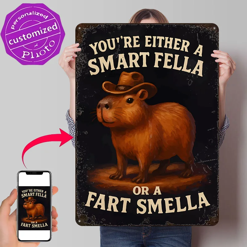 You're Either a Smart Fella or a Fart Smella Personalized 3D Textured Metal Poster Wall Art Tinplate Sign for Bar Accessories