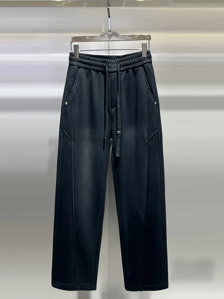 

Men's Winter Thickened Fleece Lined Loose Straight Leg Pants Comfortable Casual Sports Trousers Pure Color Versatile Fashionable