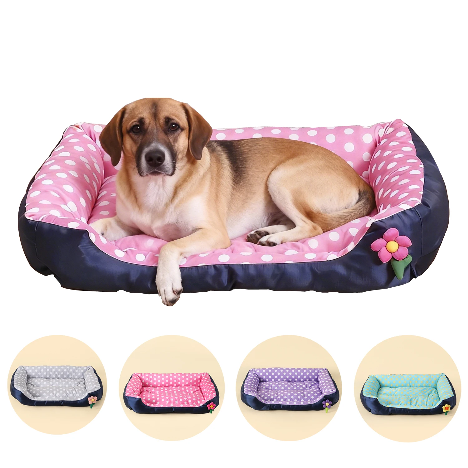 Cama cuadrada grande elástica cálida suave floral para perros y gatos - imagen 5