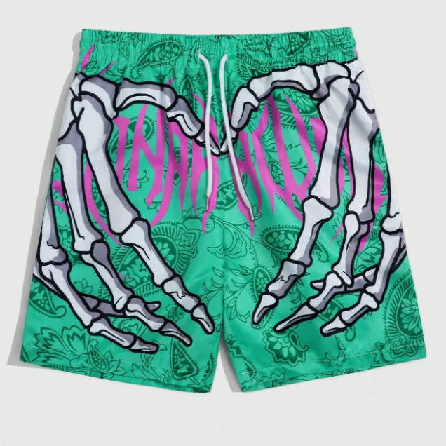 2025 Skeleton Claw Series European and American 3D Digital Printed Men's Fashion Sports Beach Shorts in Stock Quick Delivery