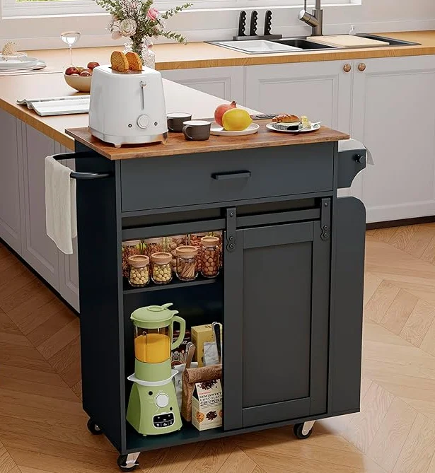 rustic brown kitchen island locker sliding door charging station rolling island table black kitchen island cart