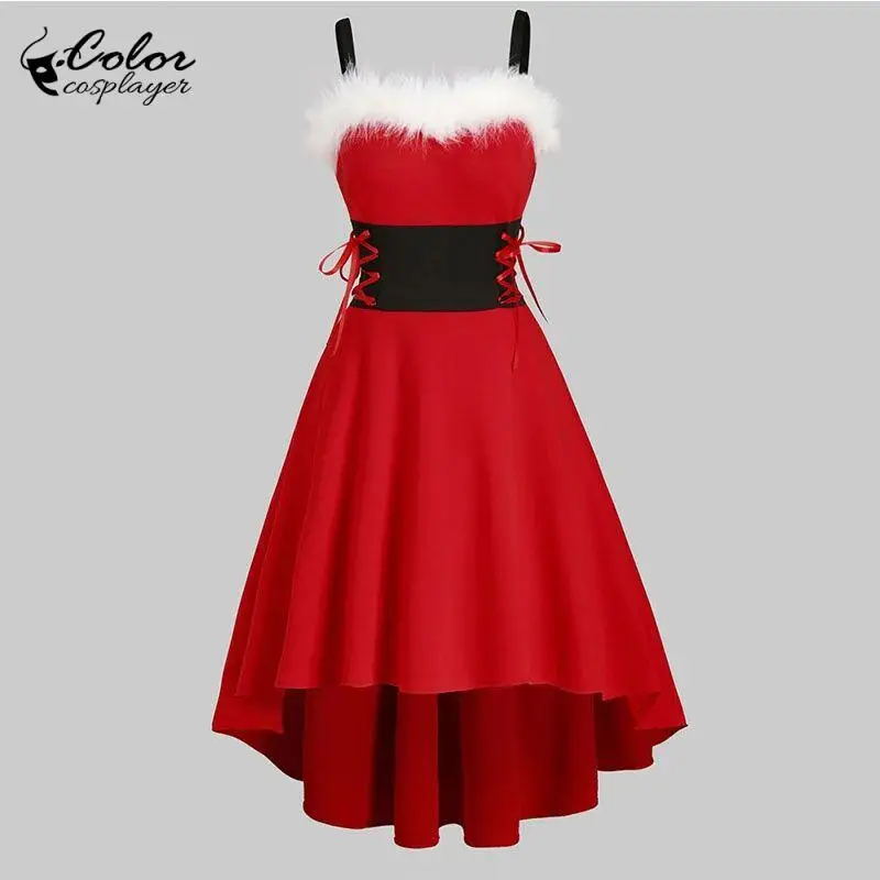 Color Cosplayer Christmas Halter Dress for Women New Year Party Dress Up Masquerade Cosplay Costume Adult Sexy Xmas Clothing