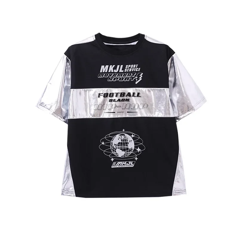 Jungen Hip Hop Patchwork T-shirt Silber Street Dance Cargo Hosen Mädchen Pailletten Streetwear Kinder Jazz Kleidung Kinder Bühne Kostüm
