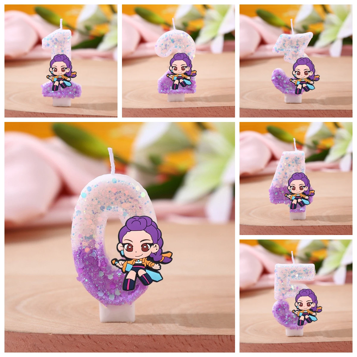 

Свечи в стиле K-pop Demon Hunters для украшения детского торта на день рождения, 3D-свечи-цифры 0-9, украшения для торта, аниме-товары для вечеринок