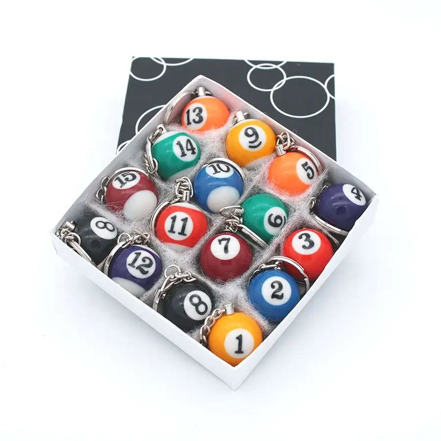 16pcs/Box Billiards Pool Ball Keychain Gift 25mm Ball Key Ring Professional Billiard Accessories for Decoration