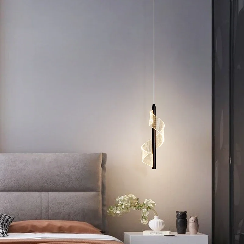 LED Bedside Pendant Light, Simple and Modern, Living Room, Bedroom Bedside, Creative Single Head Long Line Small Pendant Light image 4