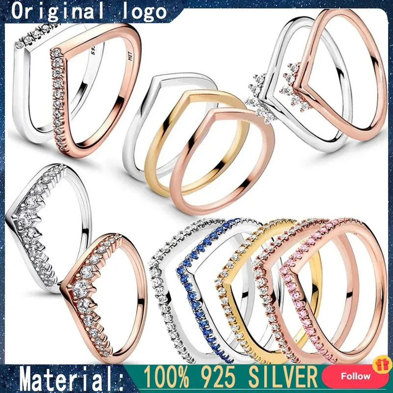 Popolare corona e principessa Wishing Bone Rings, Vortex Crown Rings, gioielli fai da te regalo di alta qualità in argento Sterling 925 da donna