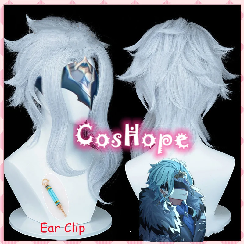 Dottore Cosplay Wig 50cm Short Wig Light Blue Wig Cosplay Anime Cosplay Wigs Heat Resistant Synthetic Wigs