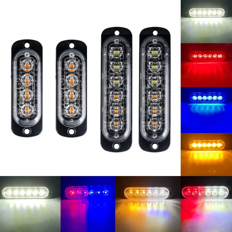 4/6LED Strobe Warning Light Flashing Signal Waterproff Traffic Light Traffic Light Emergency Lamp White Yellow for Truck 12V 24V