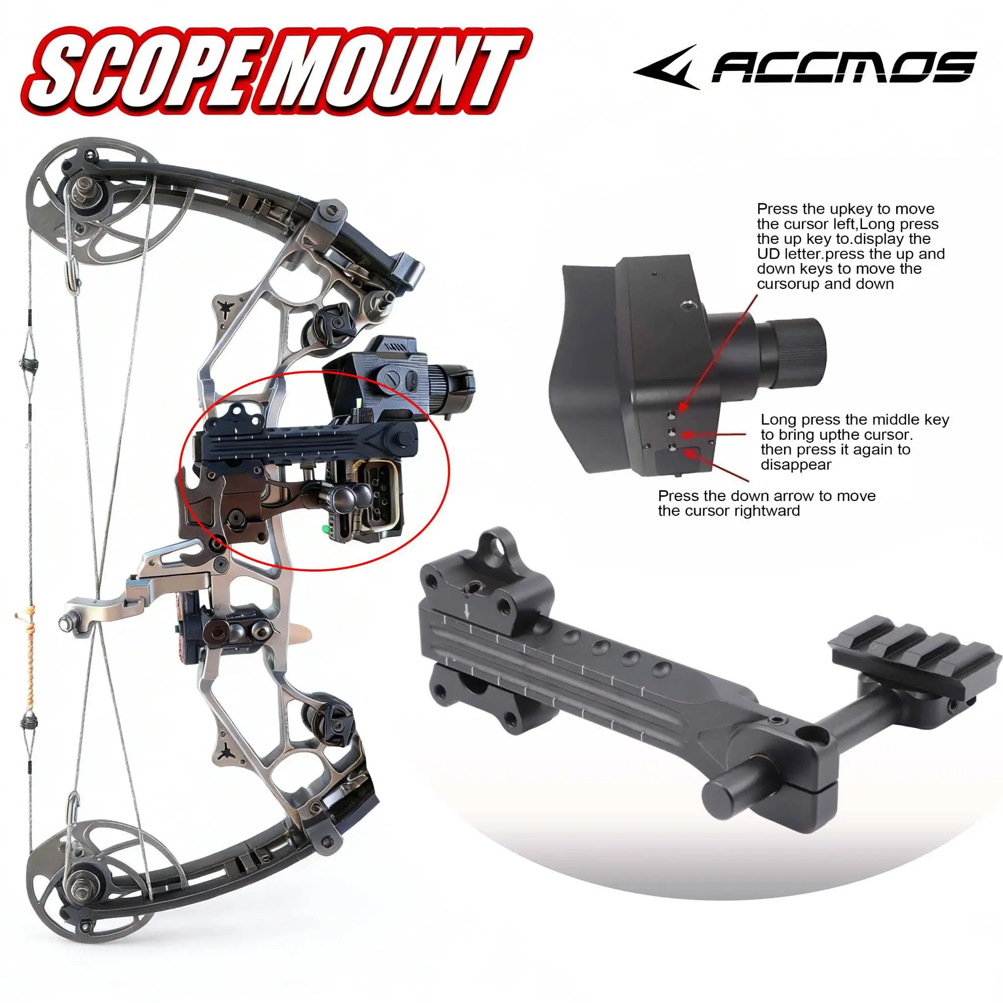 ACCMOS Archery Accessories Set: CNC Machined Lightweight Arrow Rest Mount & Sight Controller (170g) for Compound Bow Hunting