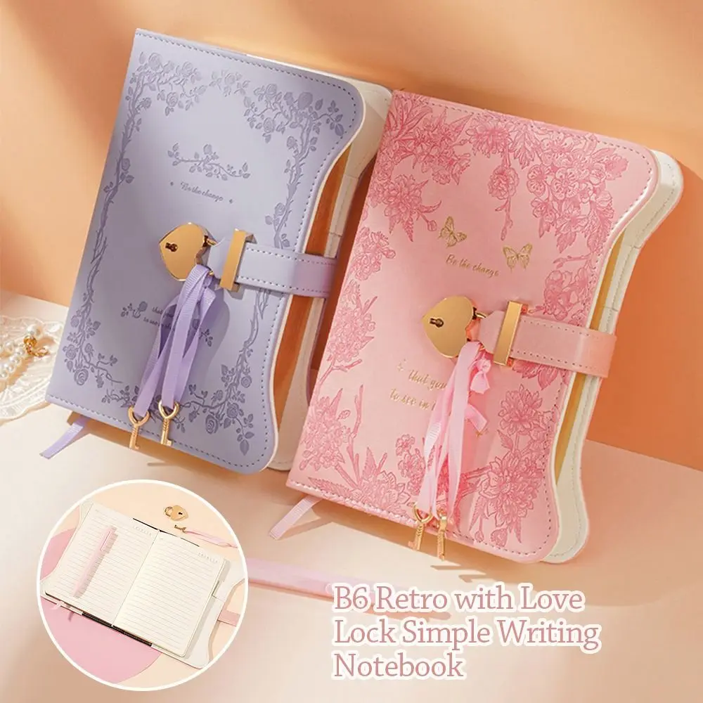 Cadeau d'affaires avec clés de verrouillage d'amour, carnet de notes en cuir PU, format B6, mignon, 360 Pages