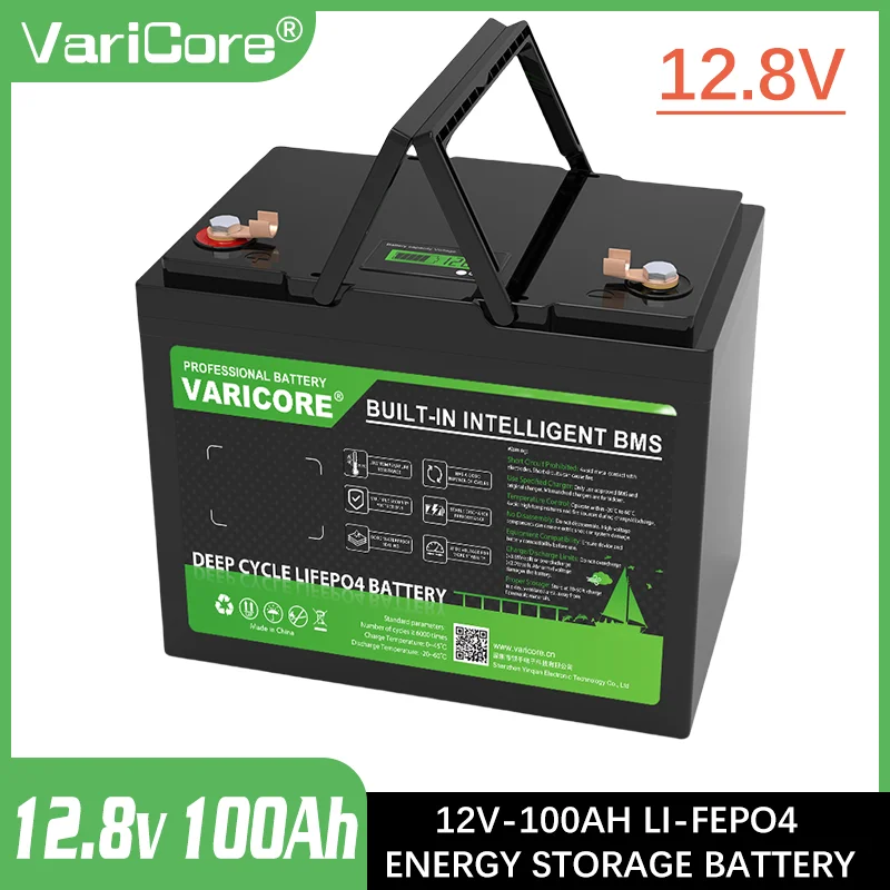 

VariCore 12V 4S LiFePO4 Battery 12.8V 100Ah Outdoor Portable Camping RV Power Supply & Home Emergency Backup Energy Storage