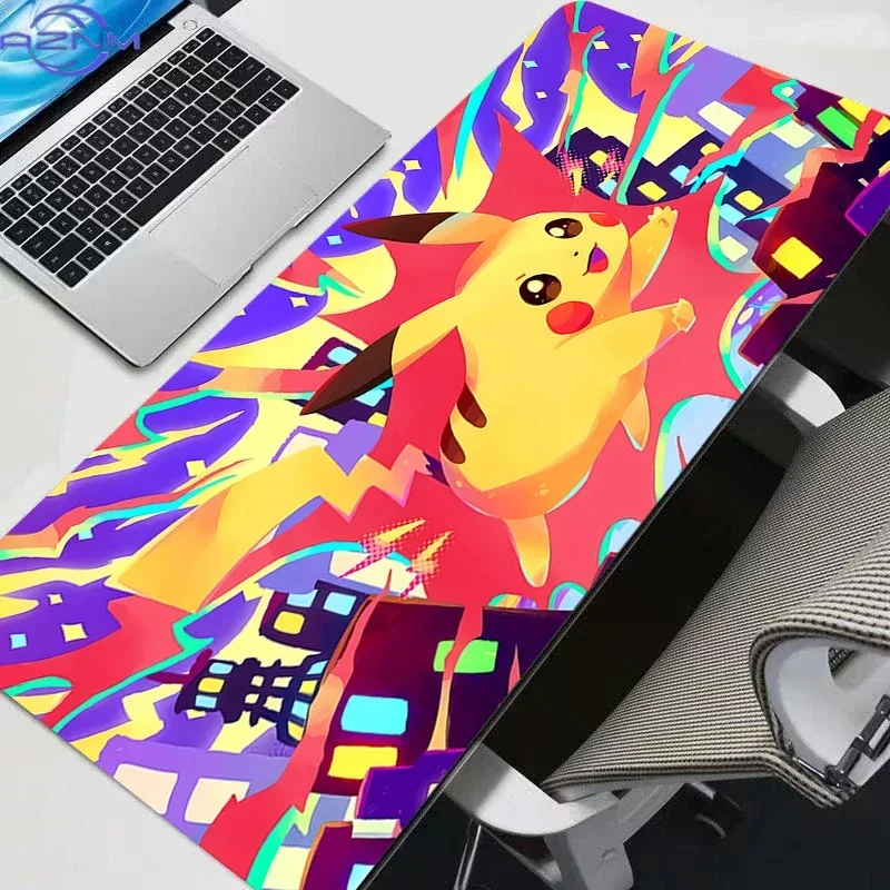 Pikachu Lightning City Colorful Large Mousepad, Rubber Non Slip Extended Gaming Desk Mat, Anime Cartoon Table Pad for Laptop Off