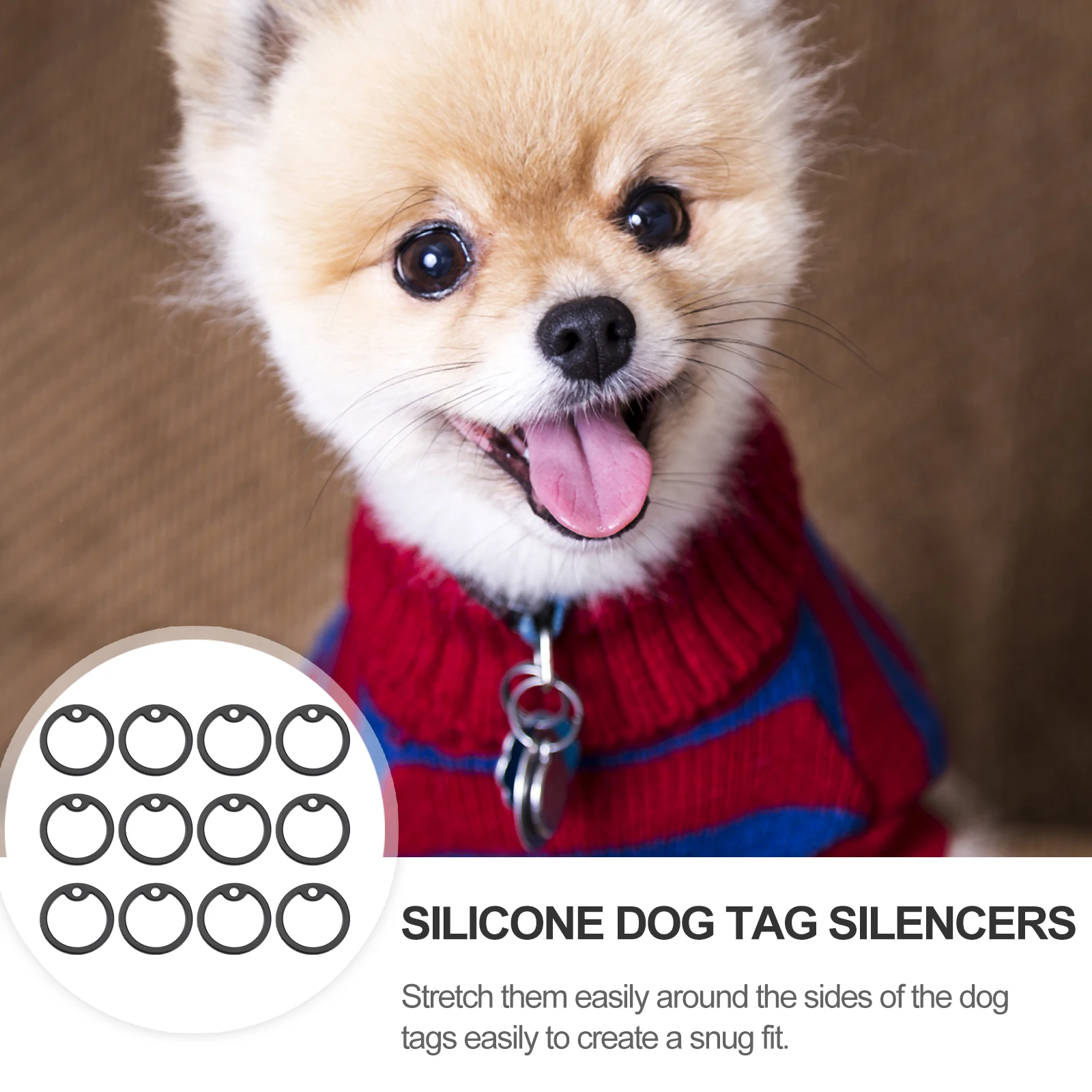 

12pcs Dog Tag Silencers Identity Card Sound Silence Circle Pet Label Quiet Tags Rubber Silicone Noise Reducer for Dogs