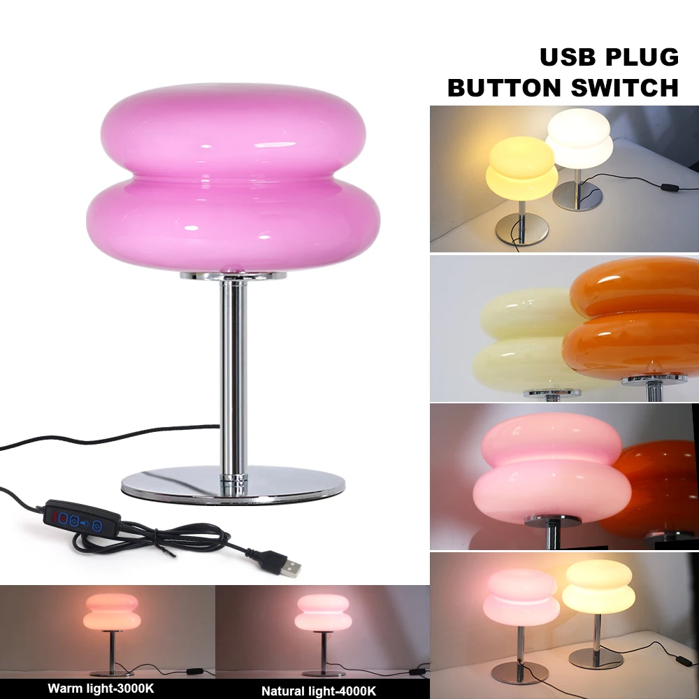 

Modern Table Lamp Macaron Glass Lighting bedroom Desk Lamps Living Room Atmosphere Mood Night Light Indoor Light Fixture Decor