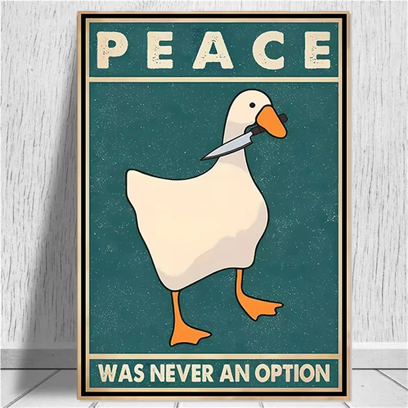 Goose Peace Was Never An Option Funny Goose Canvas Paingtings Vintage Funny Animals Posters Prints Signs Modern Home Decor