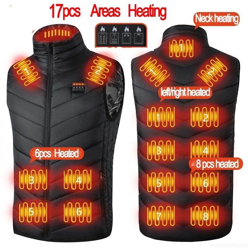 New 17 Heated Vest Jacket Fashion Men Women Coat Clothes Intelligent  Electric Heating Thermal Warm Clothes Winter Heated Hunt