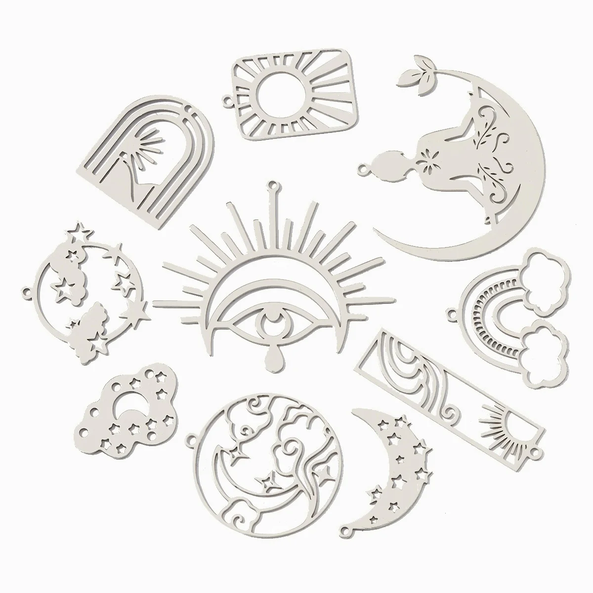10pcs/Lot Stainless Steel Crescent Moon Yoga Meditation Lotus DIY Charms Cloud Necklace Pendants Woman Lightning Jewelry Finding