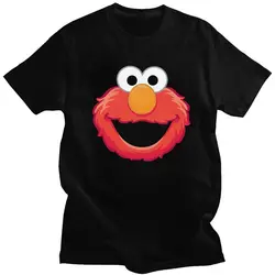 Sesame Street Anime Tshirt for Men Short Sleeved Print T Shirt Classic Elmo T-shirts Loose Fit Pure Cotton Tee Gift