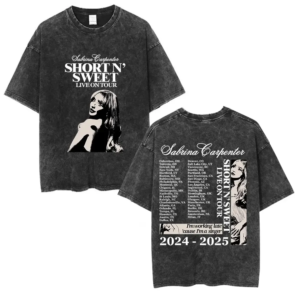 

Sabrina Carpenter Short N' Sweet Tour 2025 Washed T-shirt Summer Men Women Clothing Fashion Streetwear Male Vintage Short Sleeve