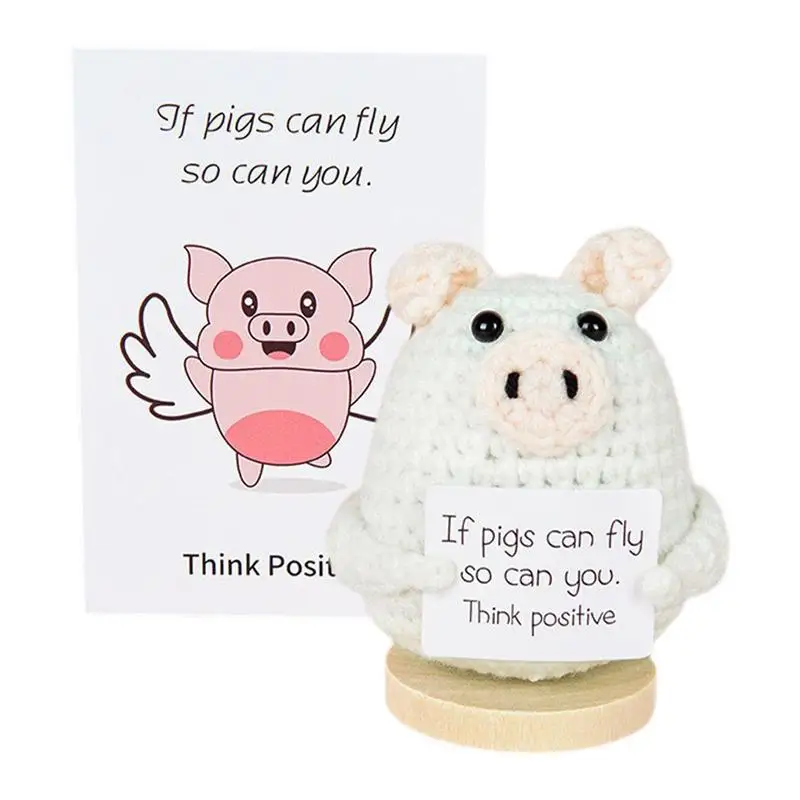 Positive Crochet Doll Encouragement Knitting Doll With Positive Card Funny Novelty Handmade Animal Cheer Up Decor For Home