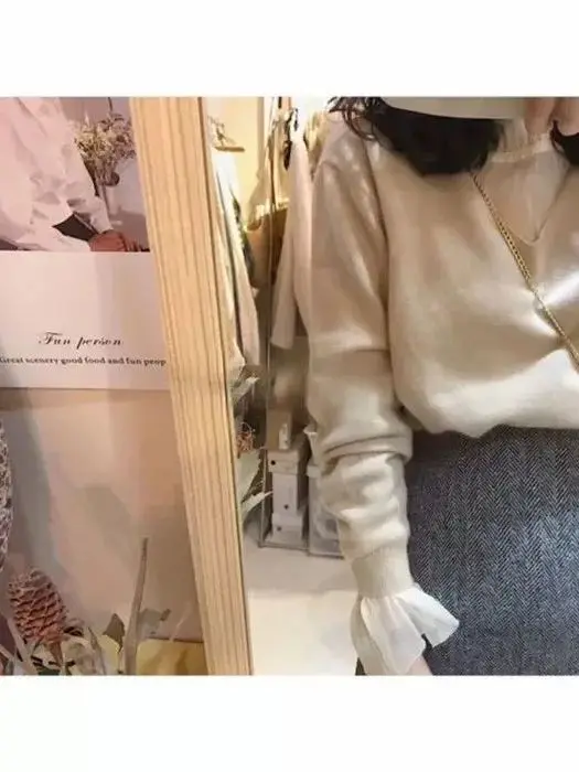 

Freeip Vintage Casual Ruffled Stand Collar Long Sve Women's irt Cleanfit Sle Thin Material A-Line Sve Polypropylene