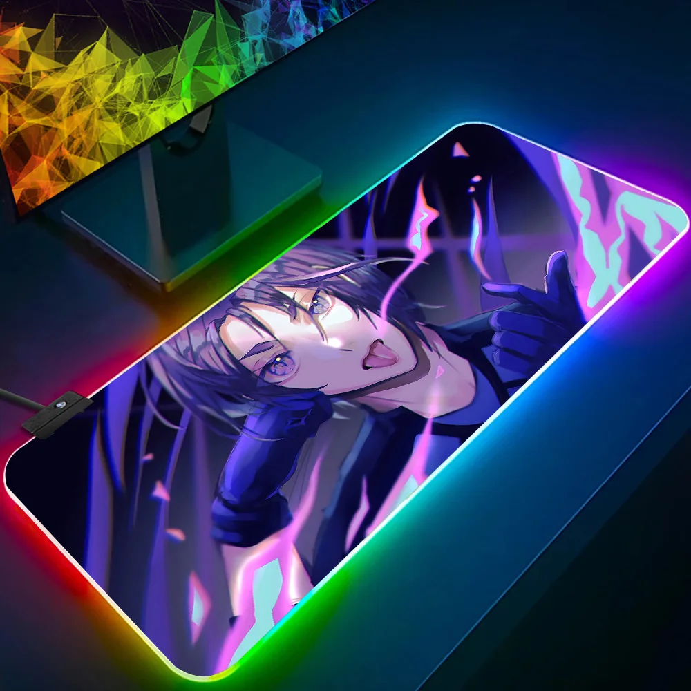 Anime BLUE LOCKS RGB Pc Gamer Keyboard Mouse Pad Mousepad LED Glowing Mouse Mats Rubber Gaming Computer Mausepad