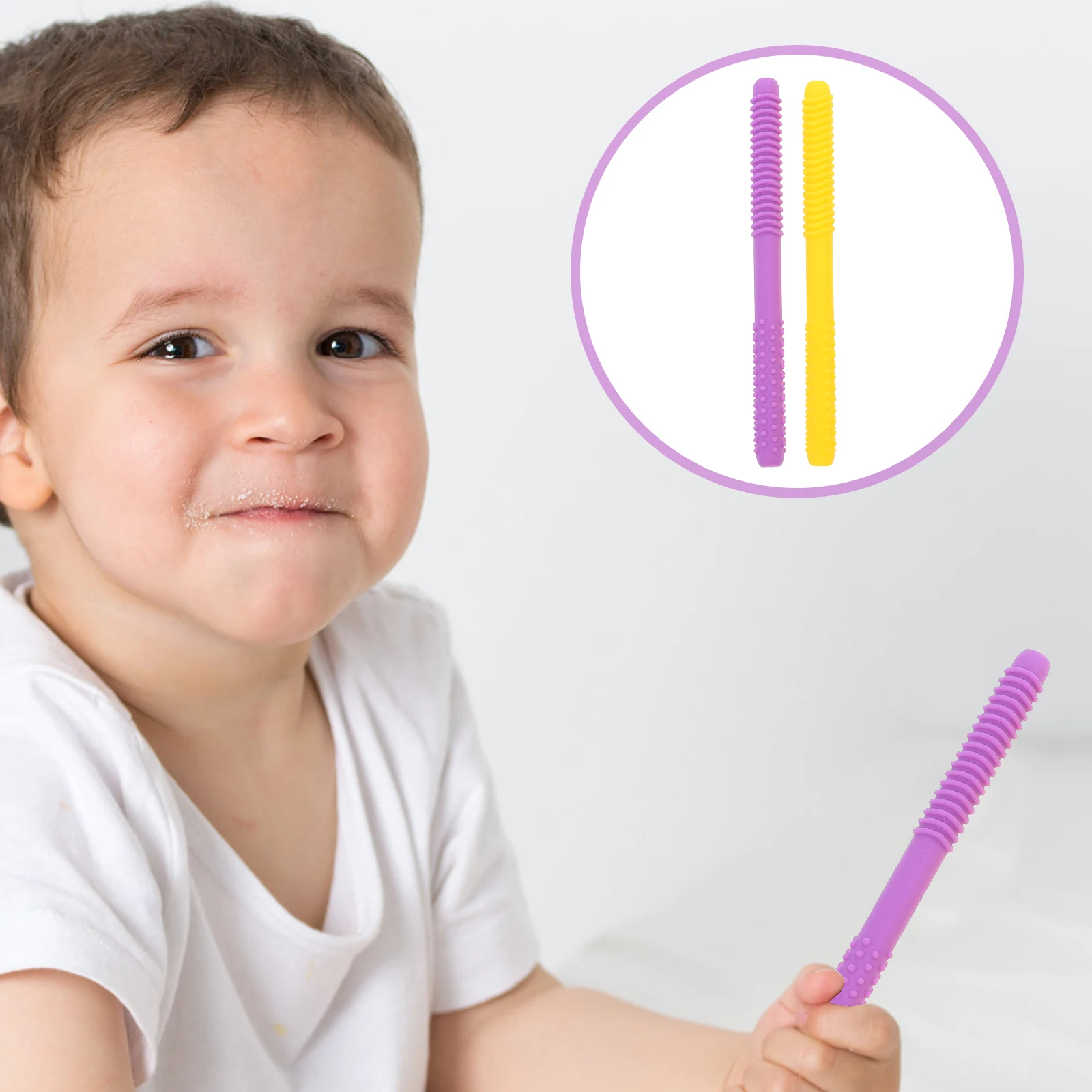 

1Set Silicone Baby Teether Rods Safe Hollow Flexible Infant Molars Chewing Cleaning Brush Teething Teether Toys