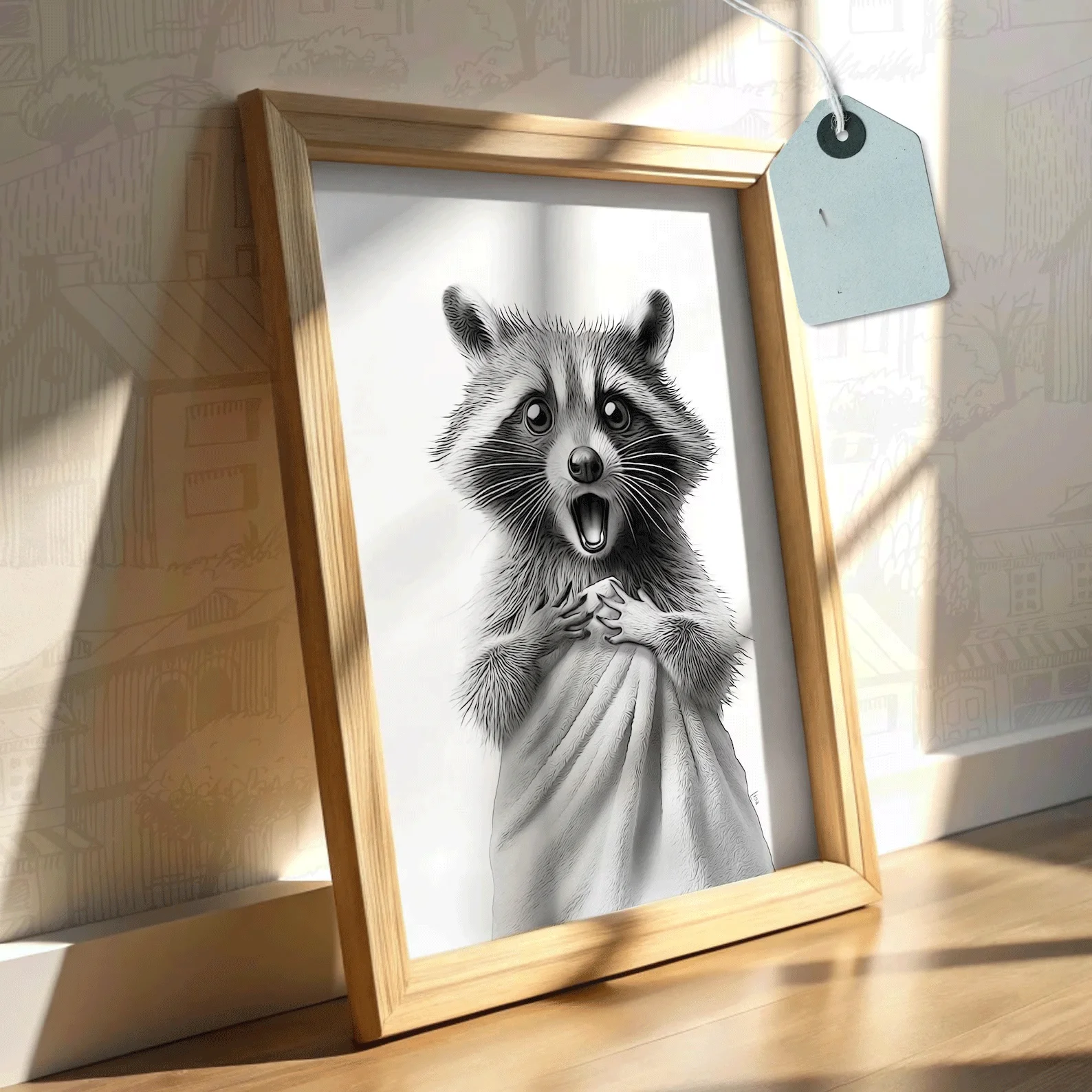 Badezimmer-Wandkunst, Waschbär, Toiletten-Humor, Kinderbadezimmer, Tierkunst, Badezimmer-Kinderkunst, Badezimmer-Dekor, Bademantel, Handtuch-Badezimmer