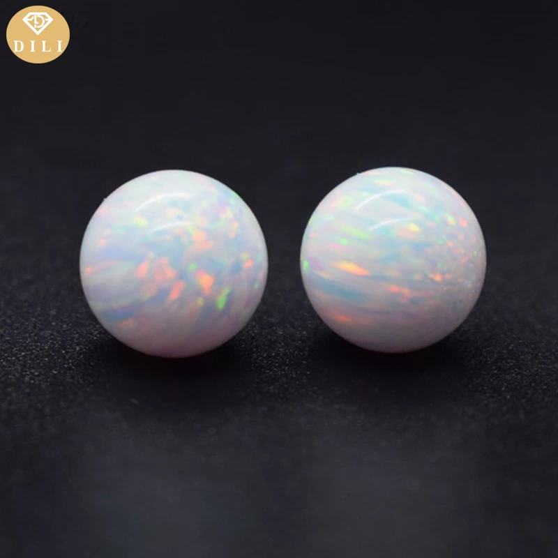 5--50pcs/Lot 2mm 3mm 4mm 5mm 6mm Synthetic Ball Shape White Opal Bead With Full Hole/Half Hole/Without Hole