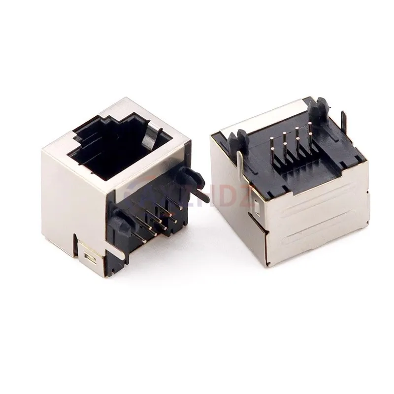 10PCS RJ45 Network Ethernet Female Socket With LED Buckle Light Right Angle 56 8P8C Female Jack Connector 90 Degree Bent Needle