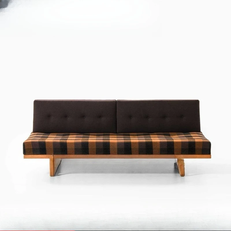 Retro sofa bed medieval niche without armrests solid wood lattice cotton and linen double triple bed and breakfast light luxury