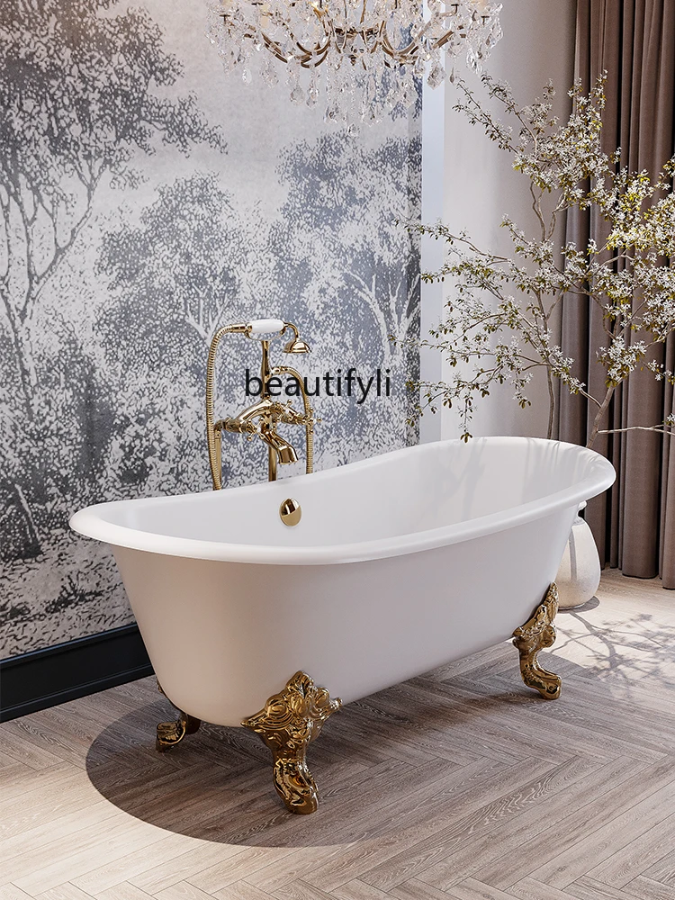 Bathtub Adult Home Use Beauty Salon Color Double French Retro Cast Iron Ceramic Large Bathtub