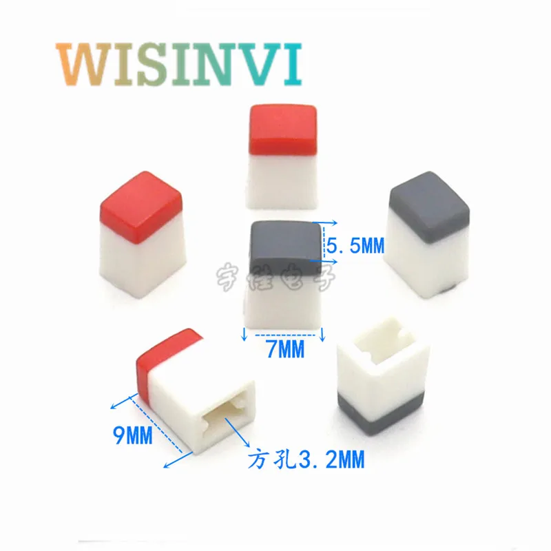 50PCS 7*5.5*9mm Double Color Key Cap Plastic Key Cap Touch Switch Power / Self-Locking Button Cap Square Hole 3.2mm