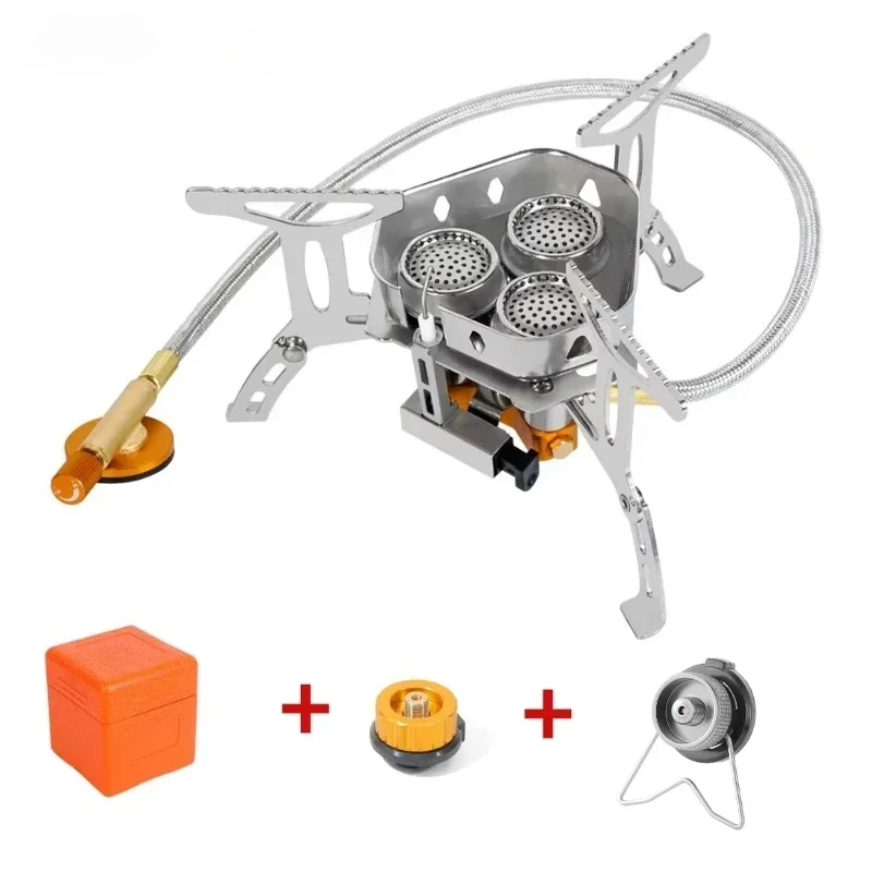 

Outdoor 3-head Gas Stove 5800W High Fire Heater Folding Backpack Stove Piezoelectric Ignition Picnic Barbecue Cooking Equipment