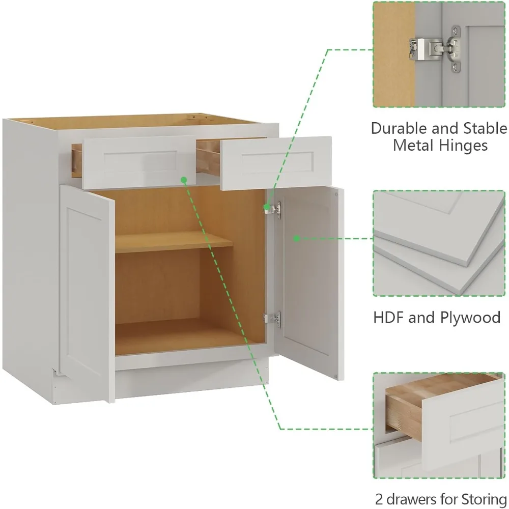 Gabinete base de cocina "33" gris claro: cajones de cierre suave y estante ajustable, almacenamiento aparador RTA"