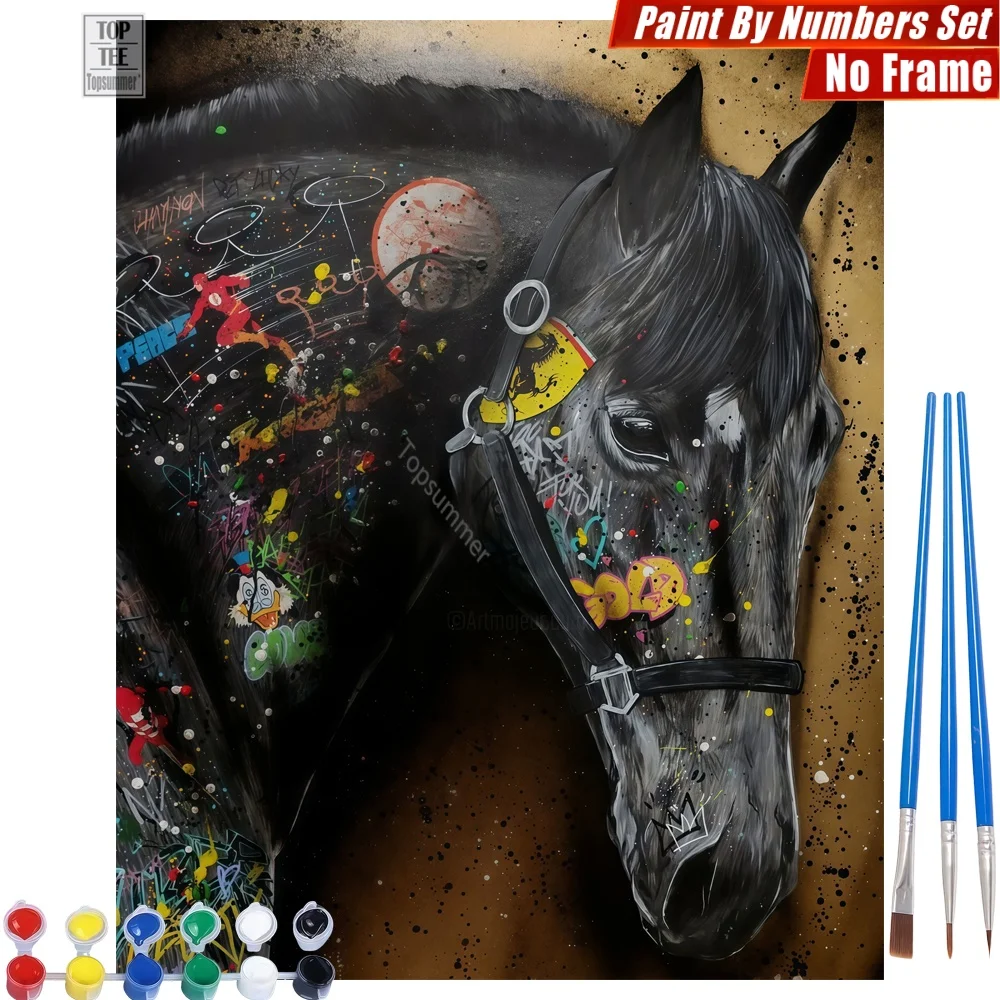 

Black horse graffiti Paints By Number Set - Vibrant splattered ink Quality Family Time Teacher'S Day Gift For Teacher